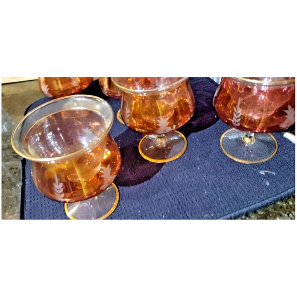 Shrimp Cocktail Chillers Set of 6 Rose Crystal Glasses w 22K Gold Trim & Etched - Picture 14 of 15